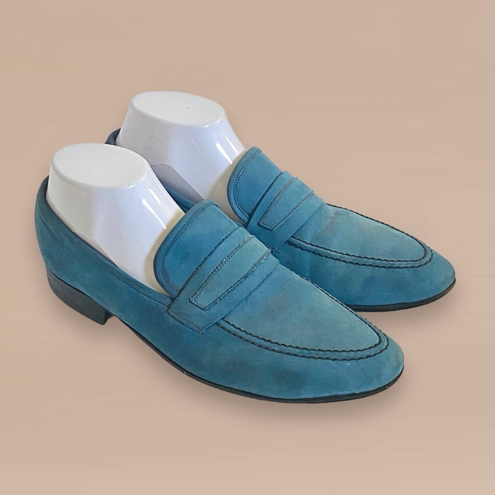 Vintage Men’s Blue Suede Leather Loafers SZ 8.5 D Made in Italy Regal Shoes